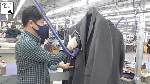韩国服装加工厂,男士长外套生产加工流程